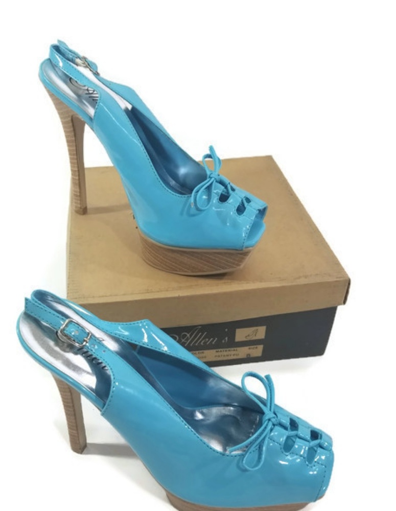 COPY - Allen's Turquoise Peep Toe Stiletto Heels Sz
